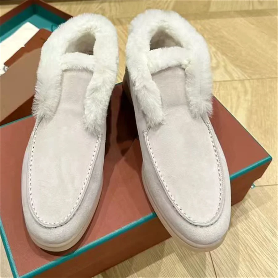 Меховые Лоферы для женщин и мужчин высокие натуральная кожа бархатная теплая