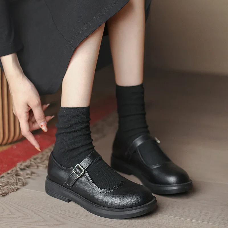 Women Leather Shoes Casual Microfiber Round Solid Color Increase Non-slip Breathable Loafers