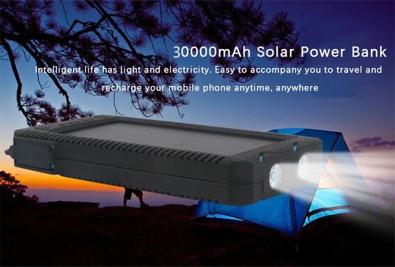 30000mah waterproof solar power bank high capacity mobile phone cigarette lighter charging sos outdoor emergency free global shipping