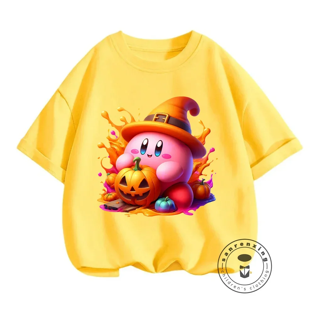 Японские летние футболки Kirby с мультяшным принтом для мальчиков и девочек 3-14 в