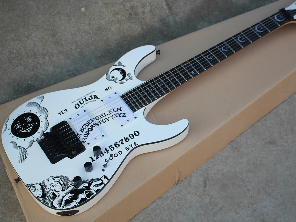 Белая электрогитара с лунным узором 6 струн подставка из розового дерева