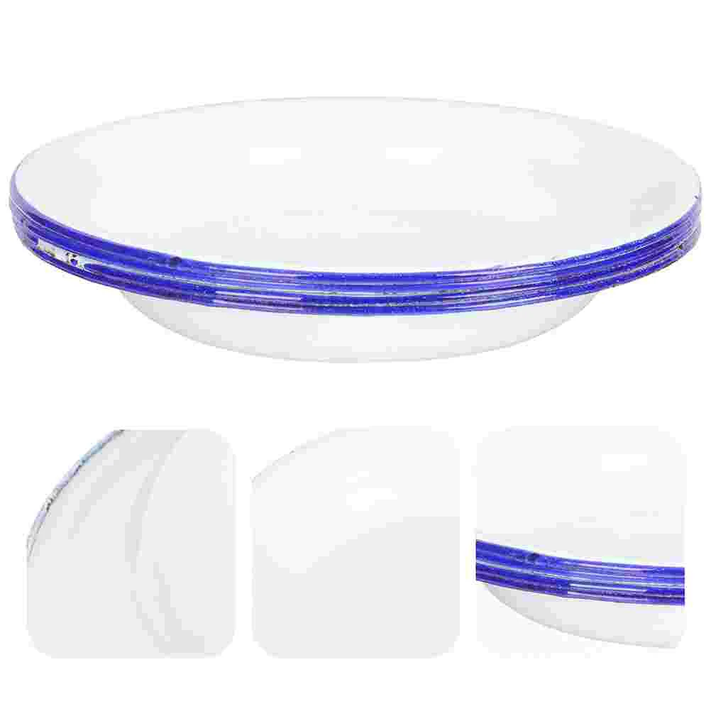 

4 Pcs Round Tray Enamel Food Dishes Japanese Noodle Bowl Shallow Bowl Plate Ramen Bowls Deep Dinner Serving Platter