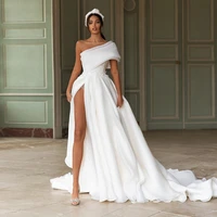 organza wedding dress one shoulder sexy trouwjurk slit skirt simple abito da sposa bow back hochzeitskleid