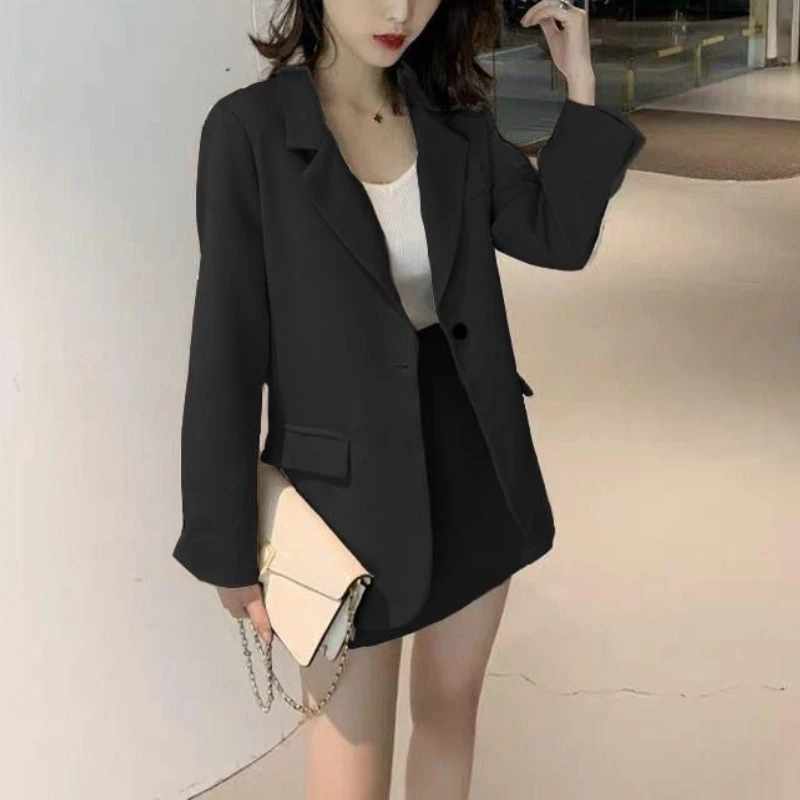 High Waist Slim Elegant Suit Skirt Korean Style Fashion Retro Loose Jacket 2-Piece Set Solid Female Business Casual Skirt Set