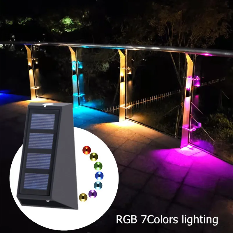 

Up And Down Stair Lamp Wall Lighting LED 7 Color Changing Garden Decor Solar Lamp Outdoor IP65 Waterproof Fence Solar Light 8Pcs