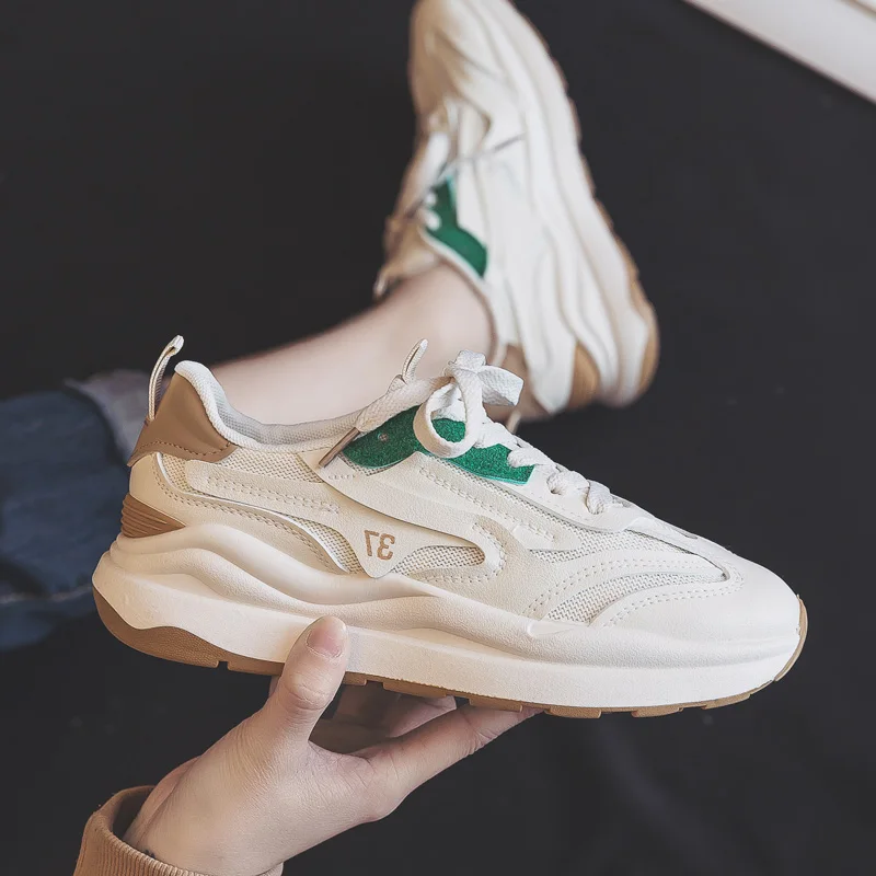 

Free Shipping Women Sneakers Microfiber Leather Sports Shoes for Women Platform Flats Autumn Femmes Lace Breathable Mixed Casual