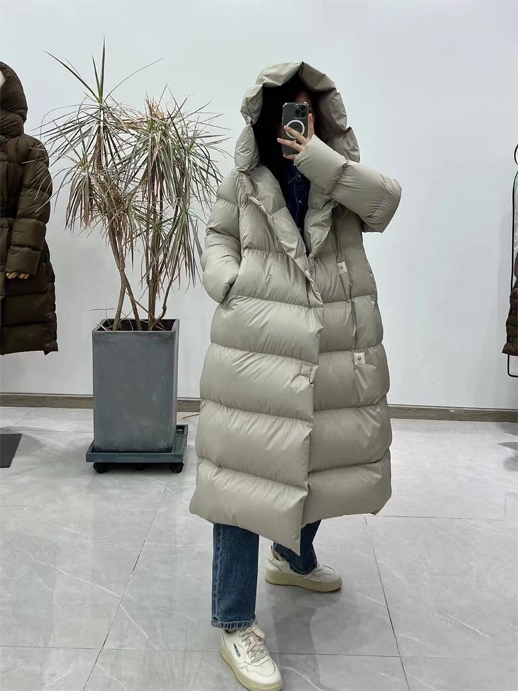 

Women High Quality Long Warm Down Coats Oversize Loose 90% White Duck Down Thick Hooded Jackets Light Fluffy Winter Clothes