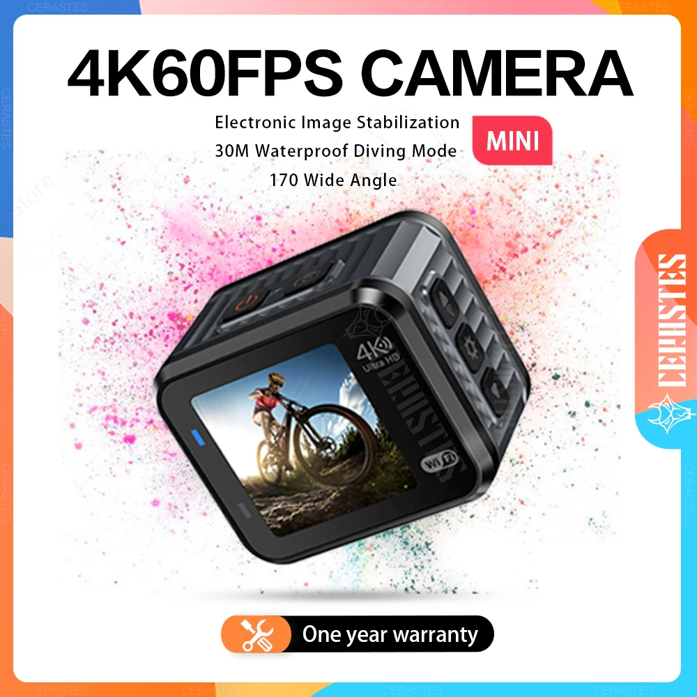 

CERASTES Mini 4K/60fps Ultra HD Action Camera V8 20MP WiFi 170D 10M Body Waterproof Helmet Video Recording Cameras Sports DV Cam