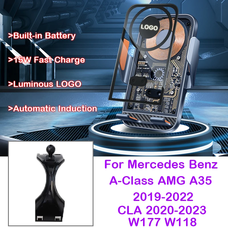 

Mobile Phone QI Wireless Charger Car Holder For Mercedes Benz A-Class AMG A35 2019-2022 CLA 2020-2023 W177 W118 Accessories
