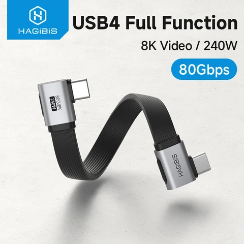 Кабель Hagibis USB C — USB C, короткий, 90-градусный, прямоугольный, Type-C, шнур для быстрой зарядки, L-образный для iPhone 17, переключатель для ноутбука Samsung
