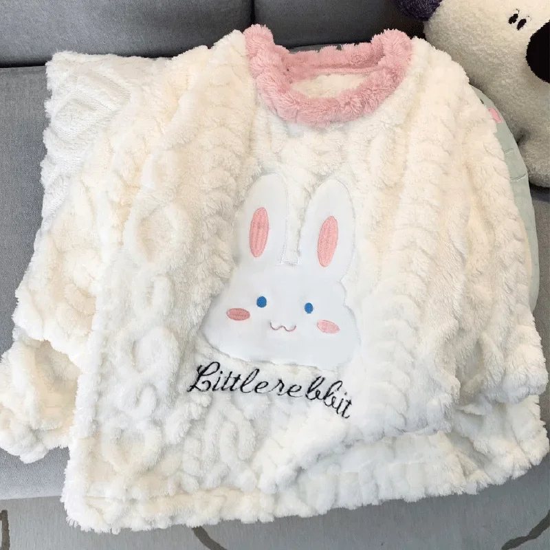 2024 зимний женский пижамный комплект милая коралловая бархатная одежда для сна