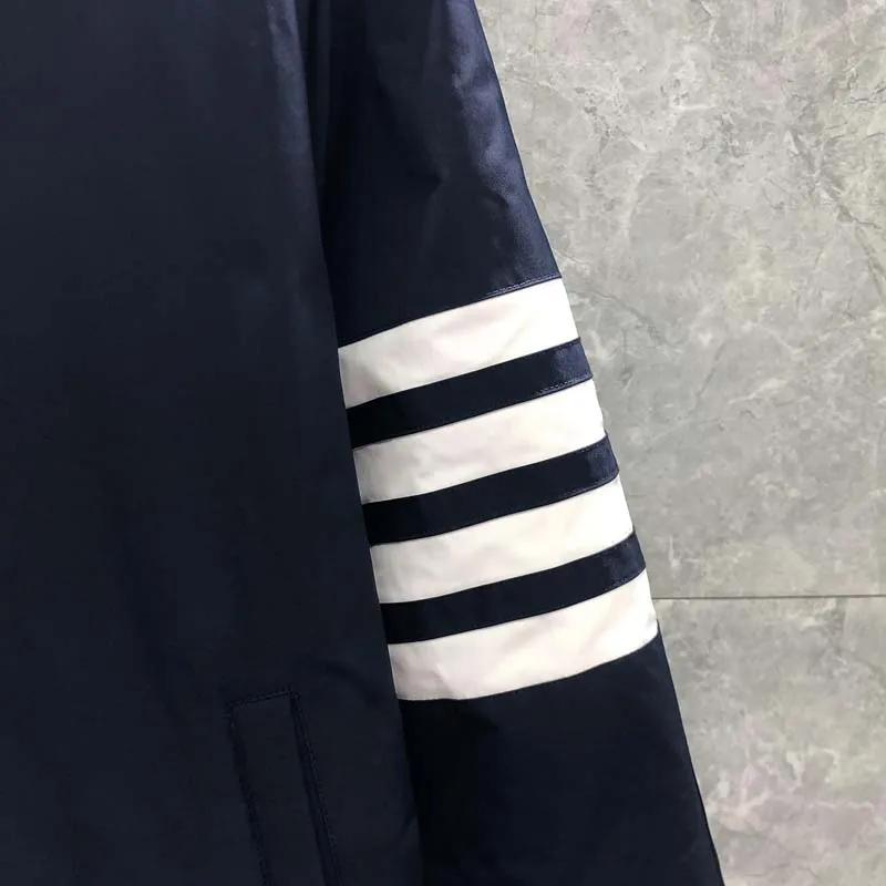 TB THOM Men's Jacket Coat Patchwork Gold Button Classic Streipd Design Coat Luxury Brand Winter Coat Hooded Women Outerwear Coat