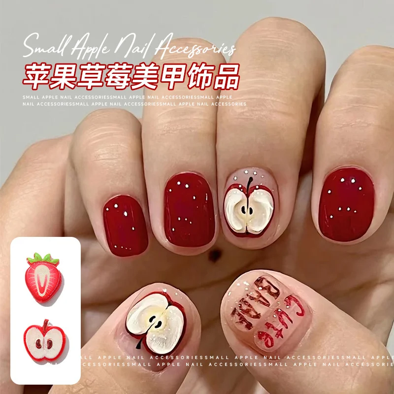 

10pcs New Fresh Fruits Nails Art Jewelry 3D Resin Strawberry Cherry Apple Nail Charms Kawaii Accessories Lovely Winter DIY Deco