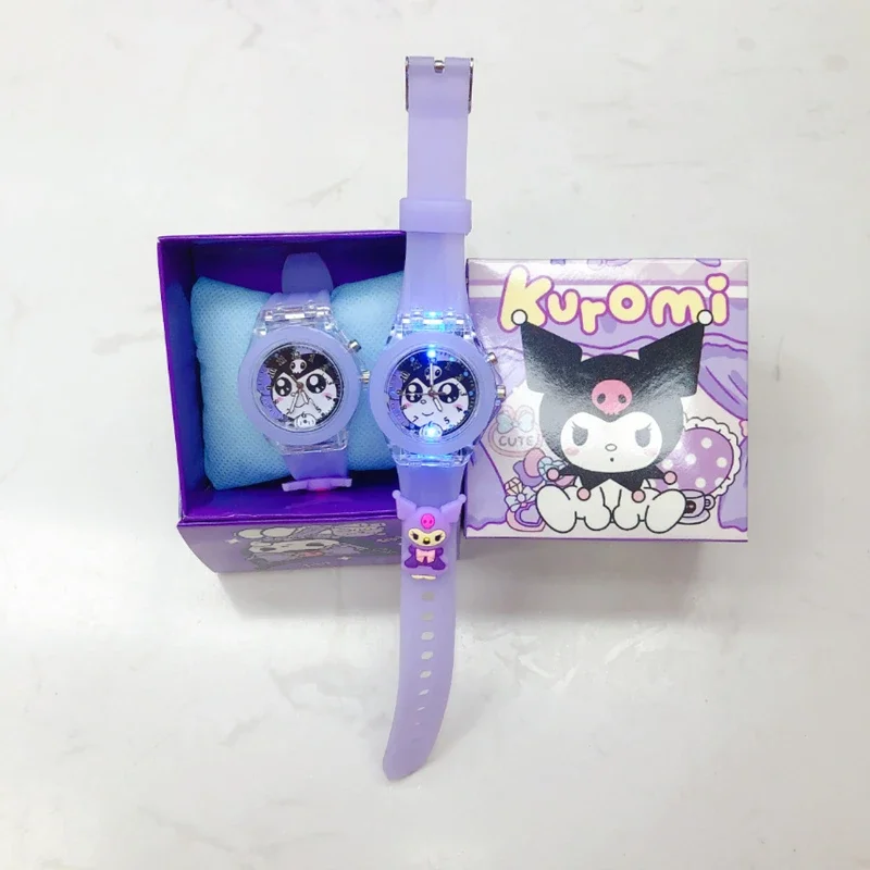 Sanrio Детские светлые часы Kuromi Cinnamoroll mymelody помпон Purin HelloKitty аниме периферийная