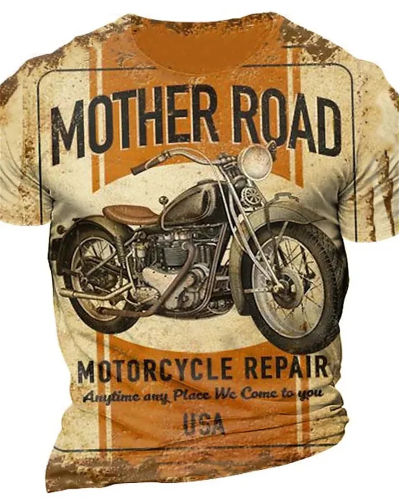 

Vintage T Shirts For Men 3d Print Top Short Sleeve Oversized Tee Hip Hop 66 Route T-shirts Men