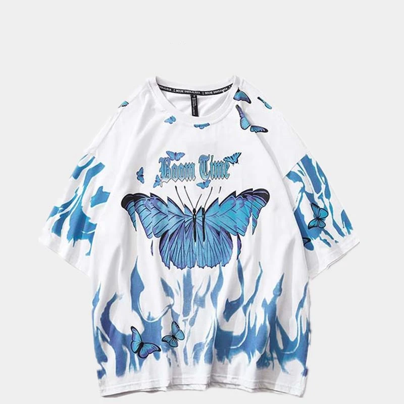 

Мужская футболка с короткими рукавами, Повседневная Свободная футболка в стиле хип-хоп, с принтом в виде бабочек и круглым вырезом, лето 2022