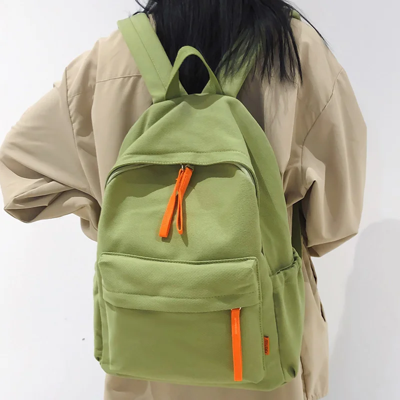 

Ladies Green Solid Color College Backpack Trendy Girl Boy Travel School Bag Cool Men Women Leisure Fashion Male Female Book Bags
