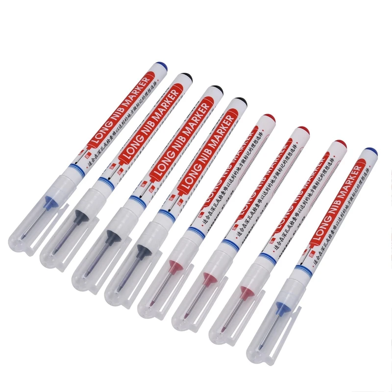 

8 Multi-Purpose Deep Hole Marker Pens Long Nosed Marker Deep Drill Hole Long Nib Scriber Carpentry Colorful Marker Pen