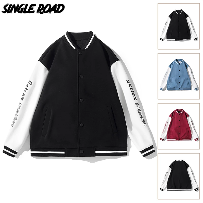 

Single Road Mens Varsity Jacket Men 2022 Fashion Bomber Baseball Jacket Coat Male Hip Hop Streetwear Women Unisex Jackets Couple