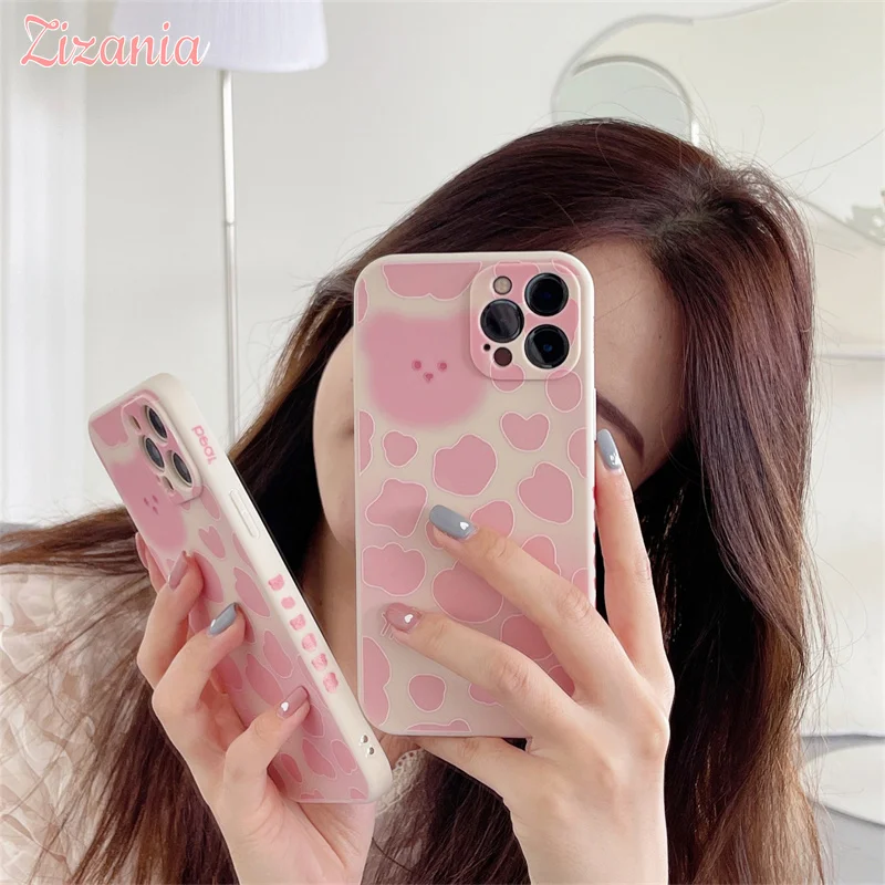 

Fashion Cute Pink Cows Little Bear Phone Case For iPhone 13 12 11 Pro XS Max X XR 7 8 Plus creative Shockproof Case Sale Hot New