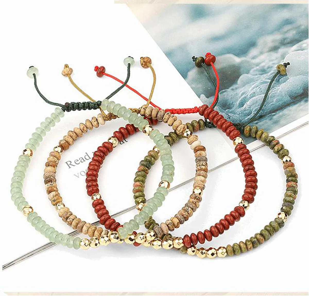 

4MM Mini Gemstone Energy Bracelets Adjustable Healing Chakra Crystal Charm Beaded Unisex Semi Precious Abacus Beads Stone