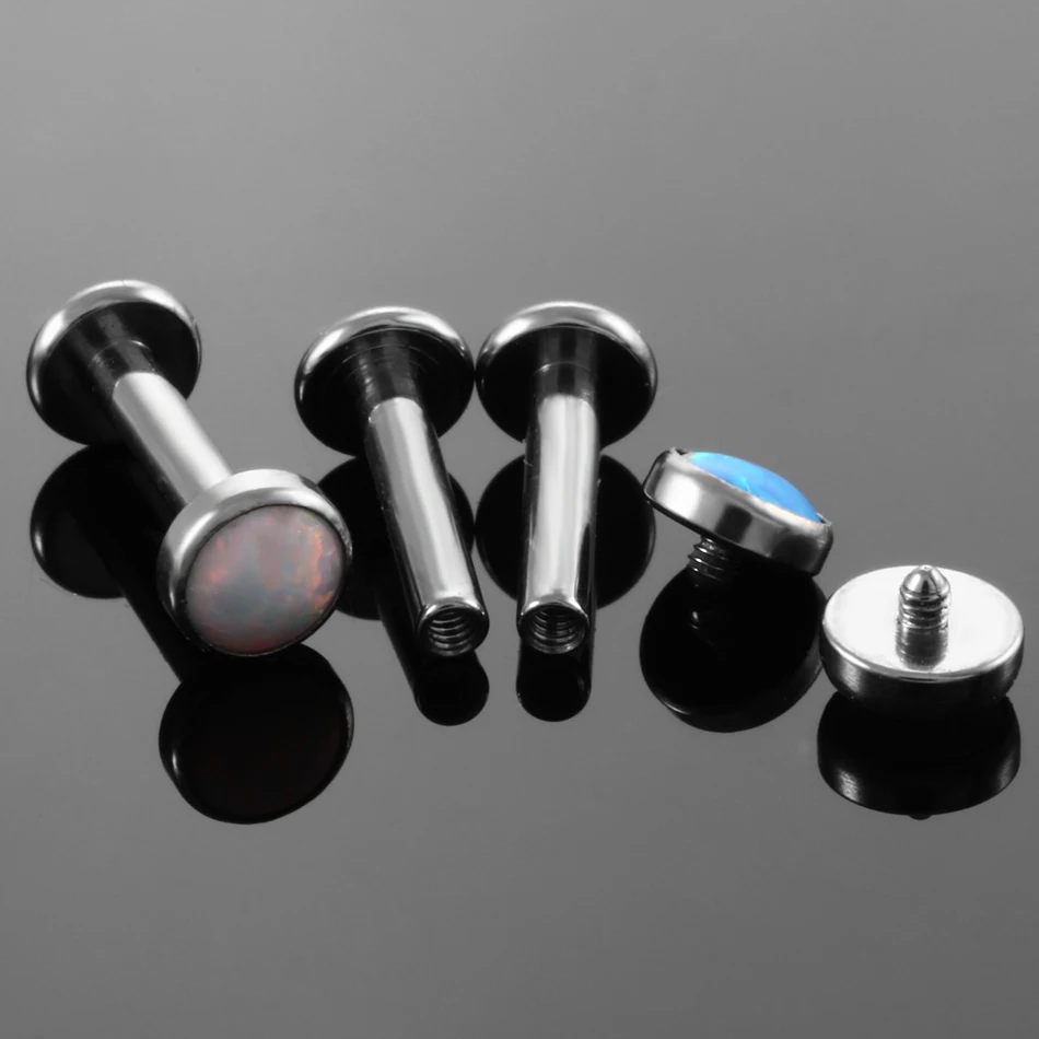 Серьга для губ с титановым опалом женская кольцо прокола внутренней резьбой