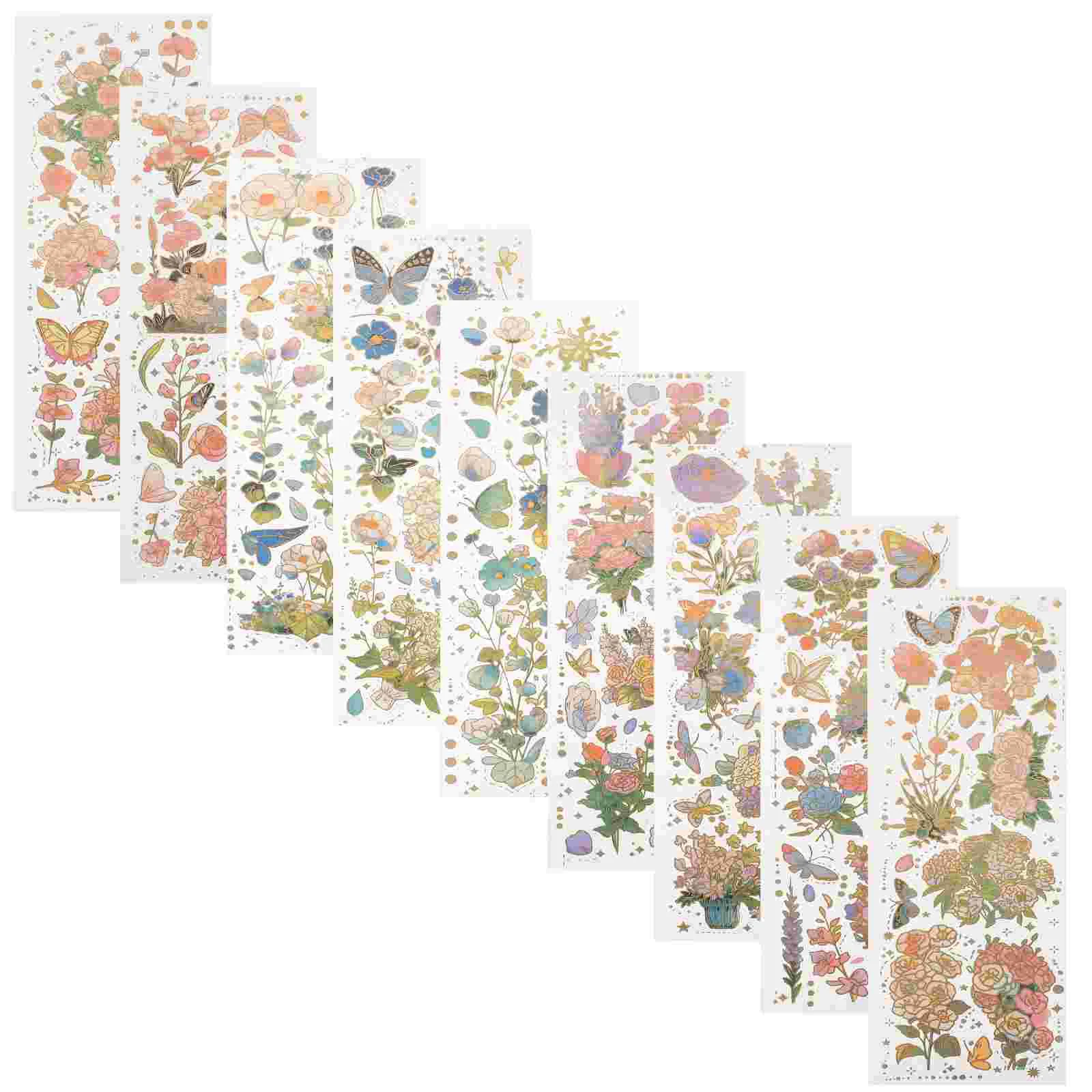 

9 Sheets Flower Aesthetic Stickers Scrapbook Sticker Vintage Flower Butterfly Stickers Decorative Decals for DIY Scrapbooking