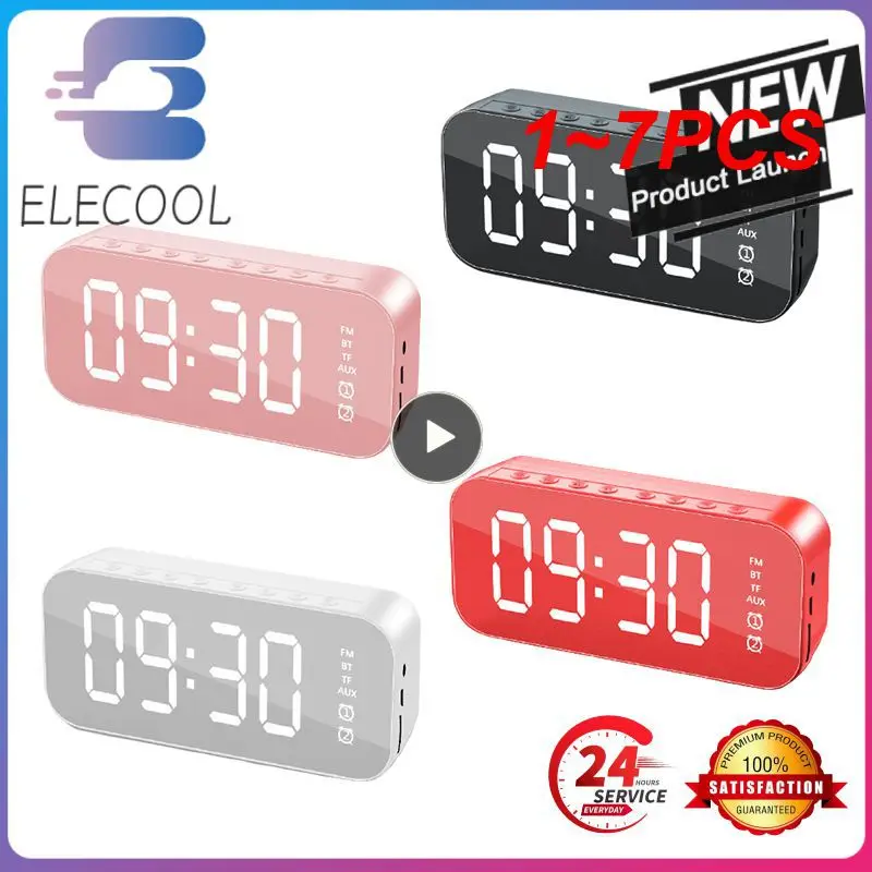 1~7PCS Digital Alarm Clock Mirror Surface Speaker Electronic Clock with Large Display Screen FM Radio for Bedroom