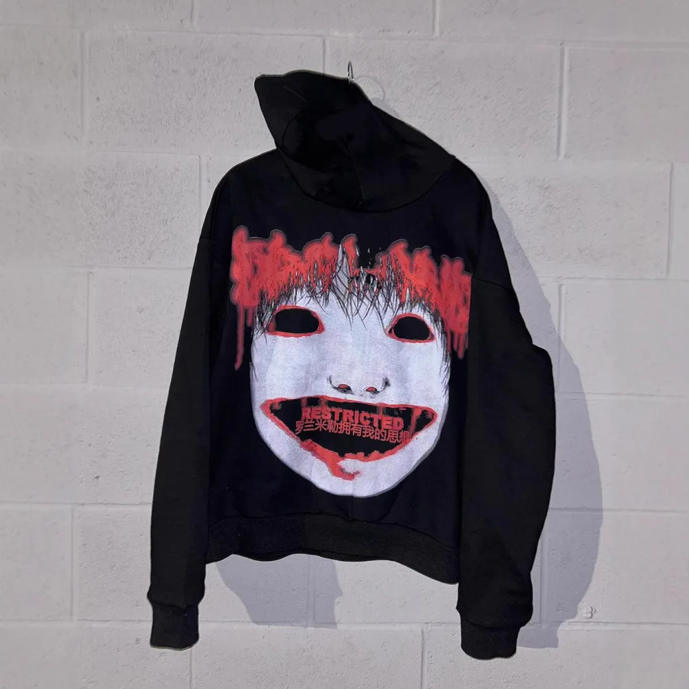 Y2k пуловер с длинными рукавами толстовка большого размера темная рисунком в