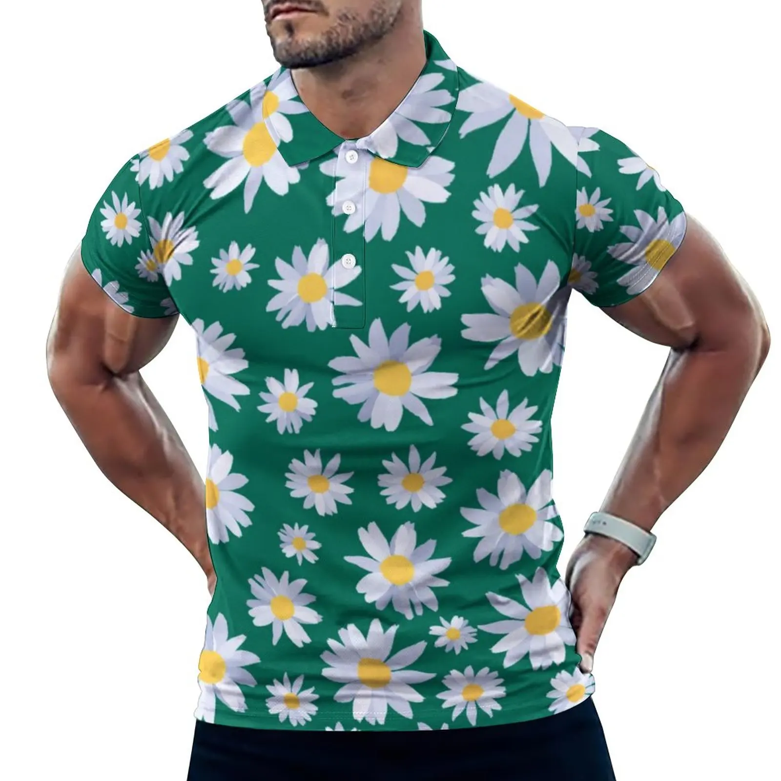 

Flower Botanical Polo Shirts Male Classy White Daisy Casual Shirt Day Fashion Collar T-Shirts Short Sleeve Print Oversized Tops