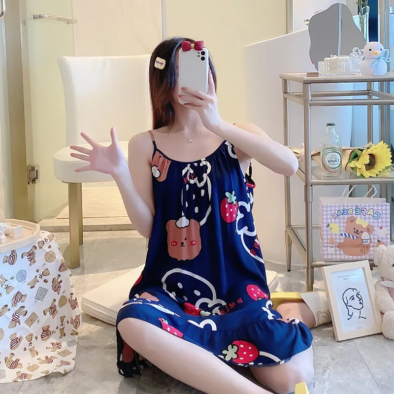 Women Sleeveless Nightgown Home Clothes Printing Flowers Bathrobe V Neck Pajamas Nightwear Sleepwear костюм женский