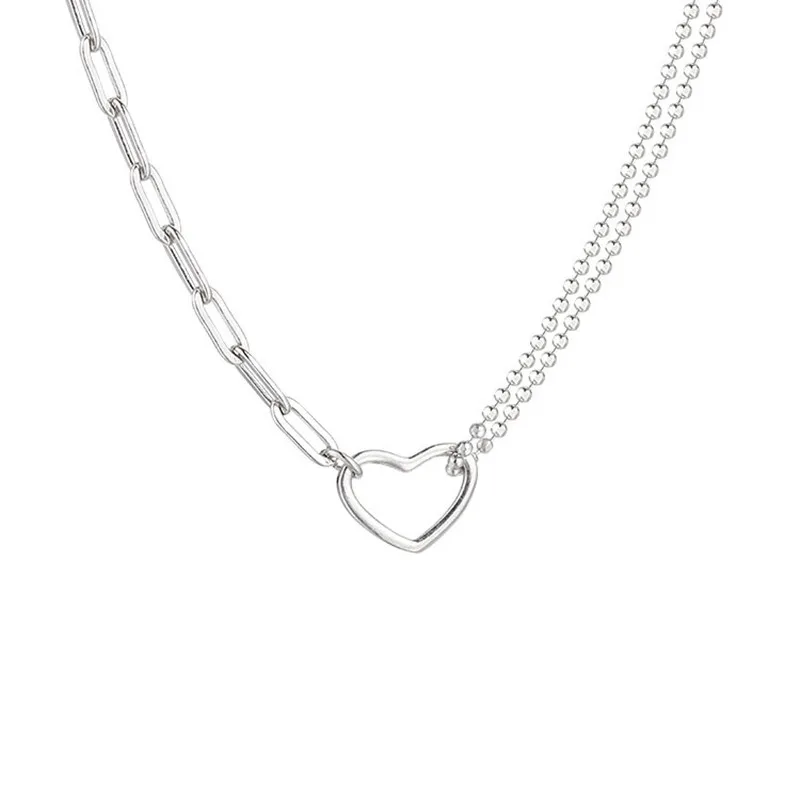 

New Women's 925 Sterling Silver Necklace Bead Chain Splice Heart Shaped Collar Chain Fashion Jewelry Lovers Romantic Gift