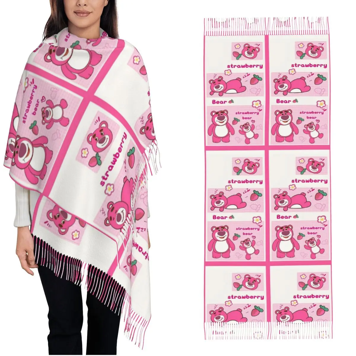 Женский шарф с кисточкой Lotso Huggin Bear Toy Story Большая мягкая теплая шаль и накидка