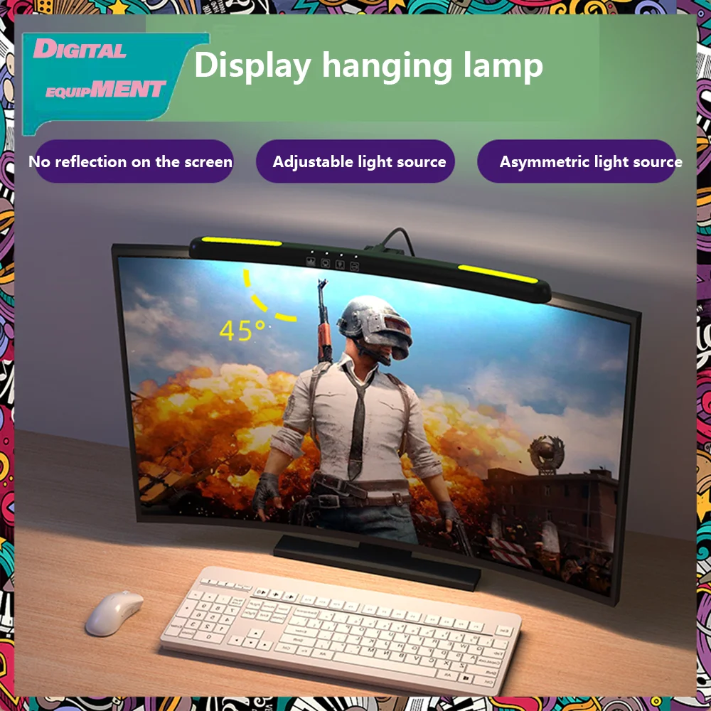 

Eye-care Hanging Lamp Dimmable Game Screen Light Bar 1pc Atmosphere Lamp Bedroom Colorful Desk Lamp Backlight Fill Light Curved