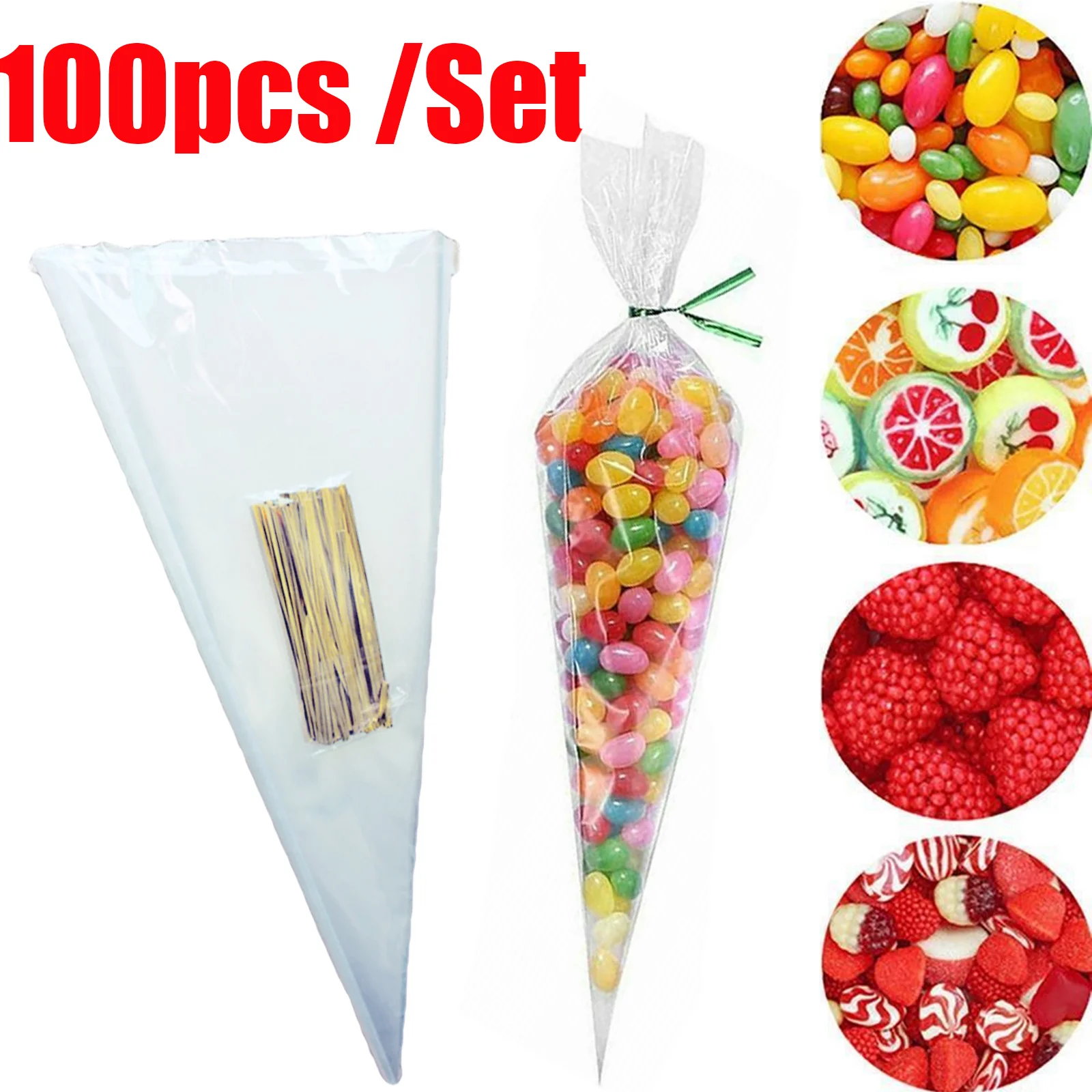 100 шт. прозрачные пакеты-конусы пакеты для виолончели лакомств с золотыми