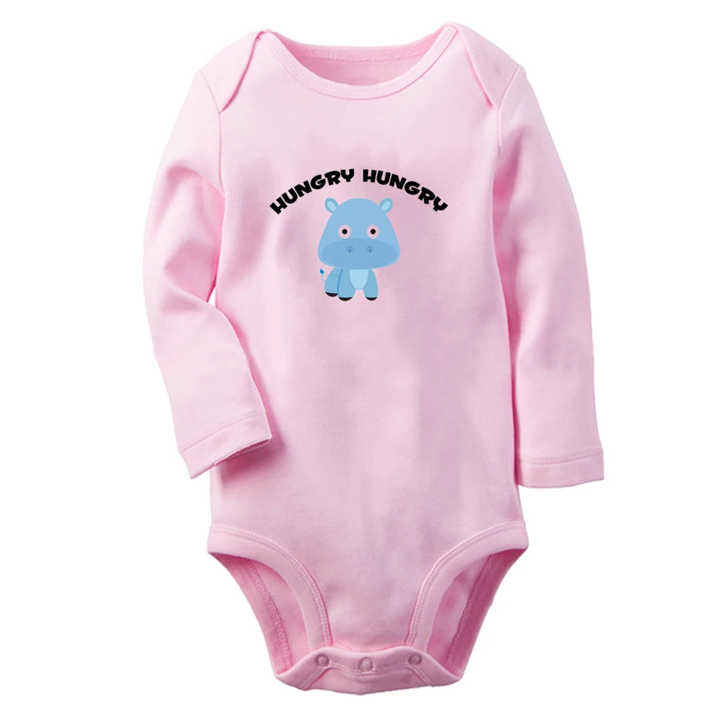 Фото Детское боди Hippo Hungry Hungry Fun, милые комбинезоны для мальчиков и девочек, комбинезон с длинными рукавами для младенцев, мягкая одежда для новорожденных №2