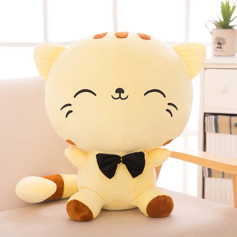 

Cute Cat Plush Doll Toys Nice Gift Plush Dolls Soft 2 Colors Bowknot Party Decor Stuffed Toys Cushion Big Face Cat Sofa Pillow