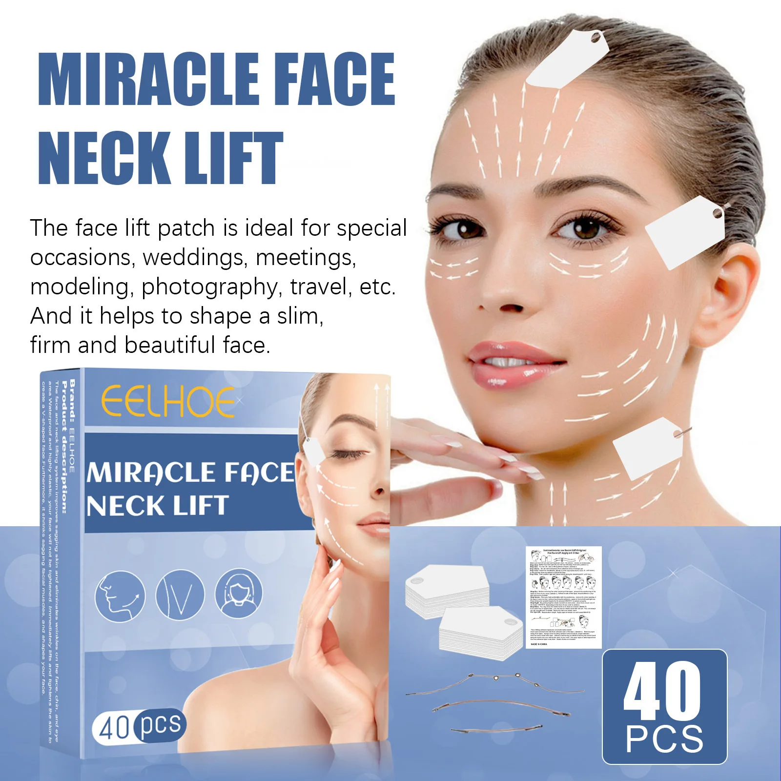 

40pcs Face Lifting Sticker V-shaped Face Lifting Belt Sculpting Sticker Facial Firming Tightening Chin Lifting Face Fast Up Belt