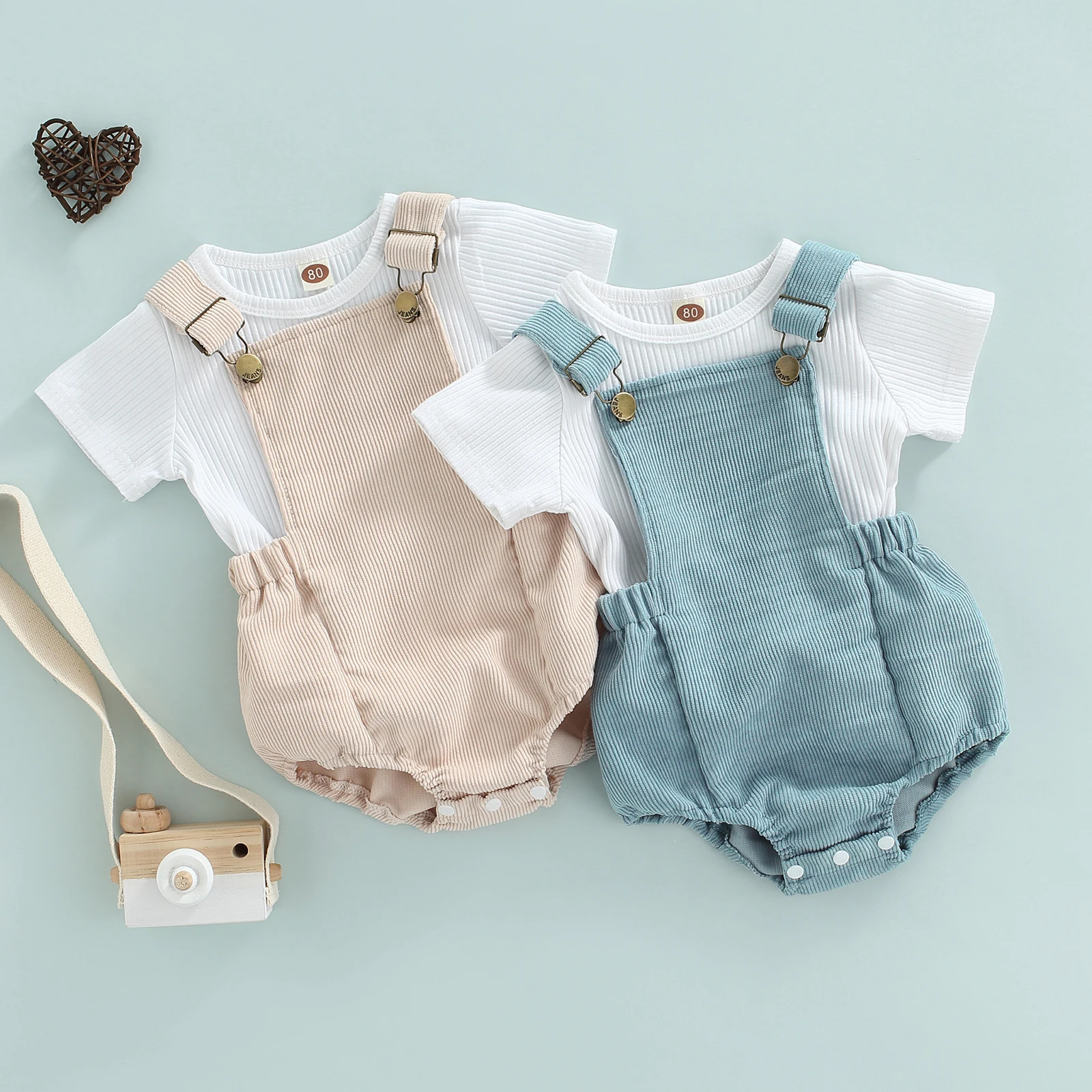 

Baby Overall Shorts Outfit Girl Boy Short Sleeve White Basic Tshirt Tops and Suspender Shorts Set 0-24M