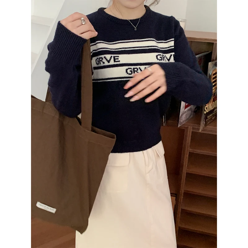 Корейская серия шикарный простой свитер с короткими рукавами и буквами женский