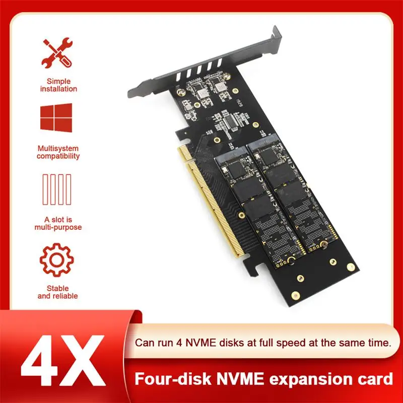 

JEYI iHyper m.2 X16 TO 4X NVME PCIE3.0 GEN3 X16 TO 4*NVME RAID CARD PCI-E VROC CARD RAID Hyper M.2X16 M2X16 4X X4 NVME*4 RAID
