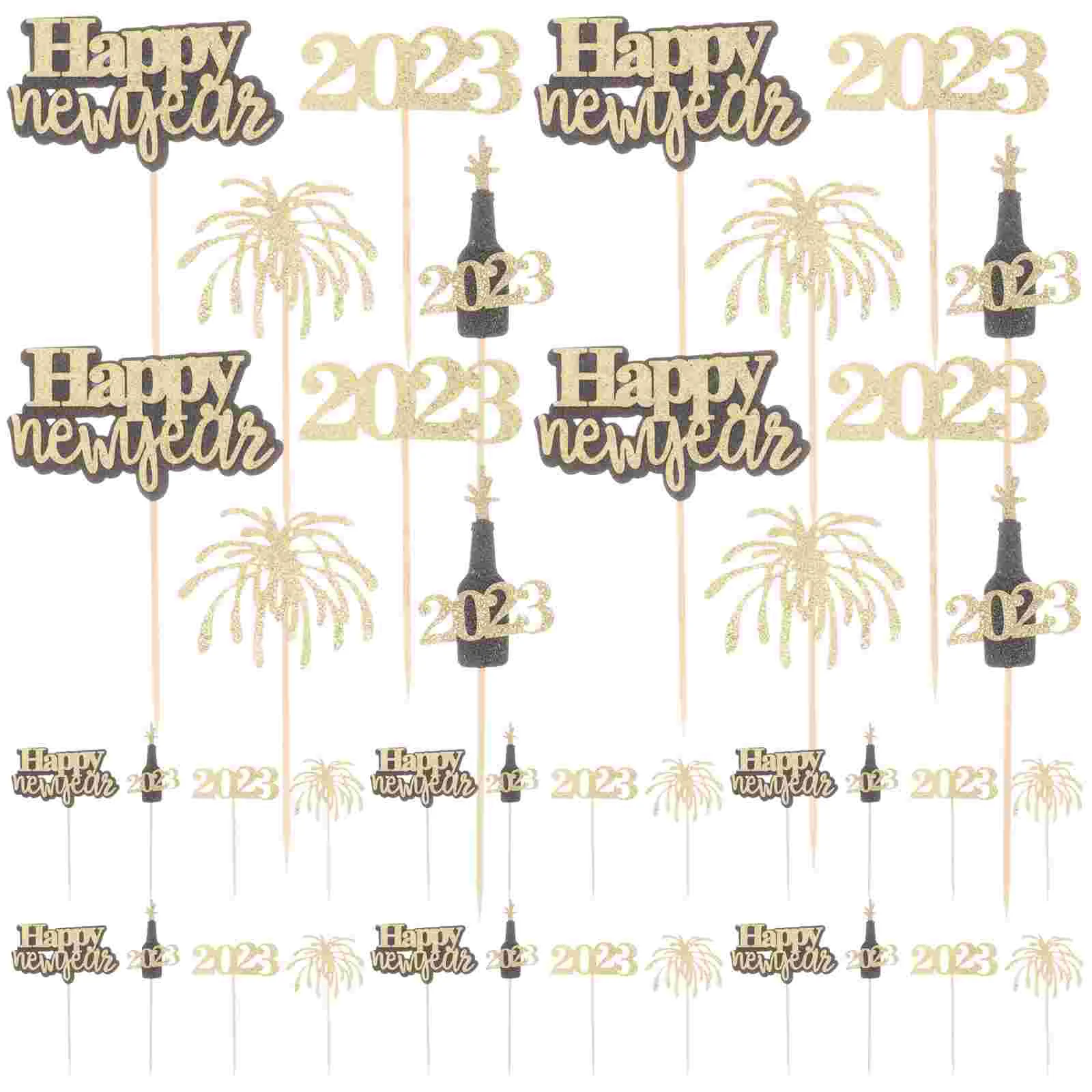

New Year Cake Decoration Cupcake Party Picks Toppers Happy Supplies Topper Decor Dessert Decorations Favors Golden Stick Eve