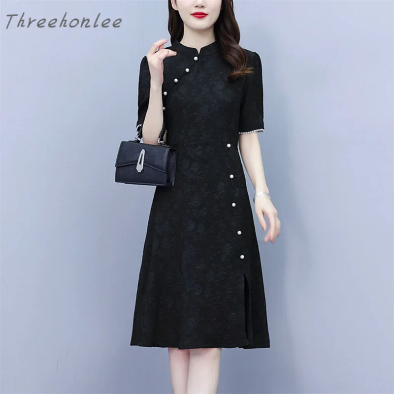 

Женское платье в китайском стиле, элегантное приталенное платье-Ципао с бусинами в стиле ретро