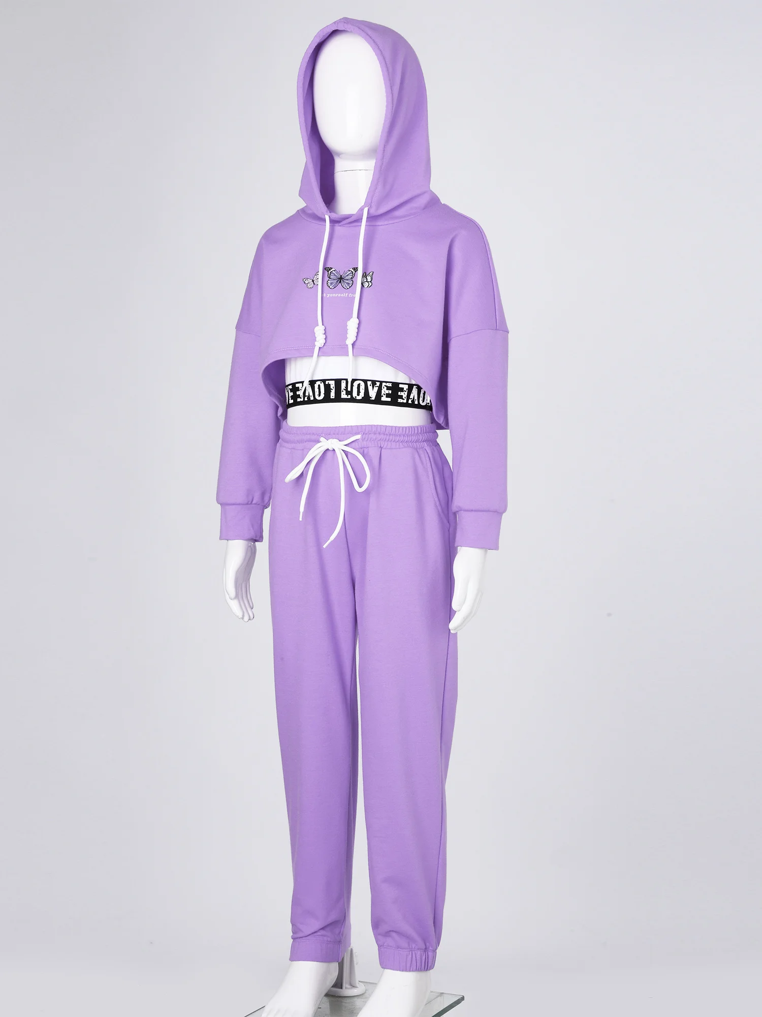 Комплект спортивной одежды для девочек свитшот с капюшоном и длинными рукавами в