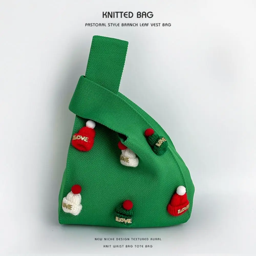 Модная рождественская шляпа с узлом на запястье шерстяная вязаная сумка принтом