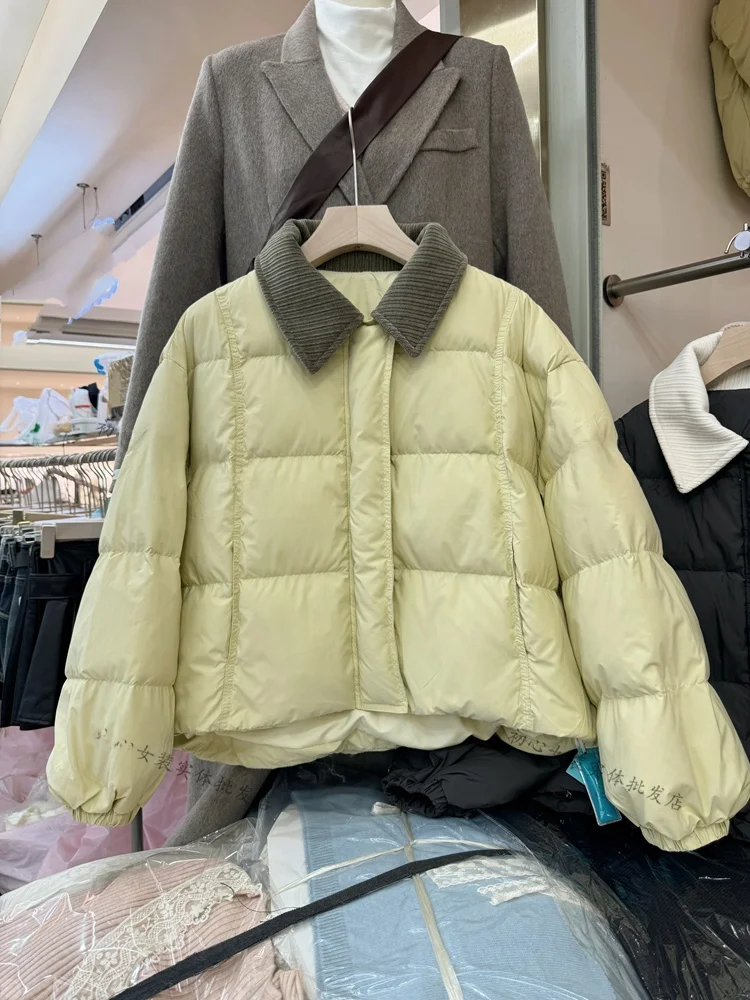 24 зимних новых вельветовых лацканов контрастного цвета 90 белый утиный пуховик