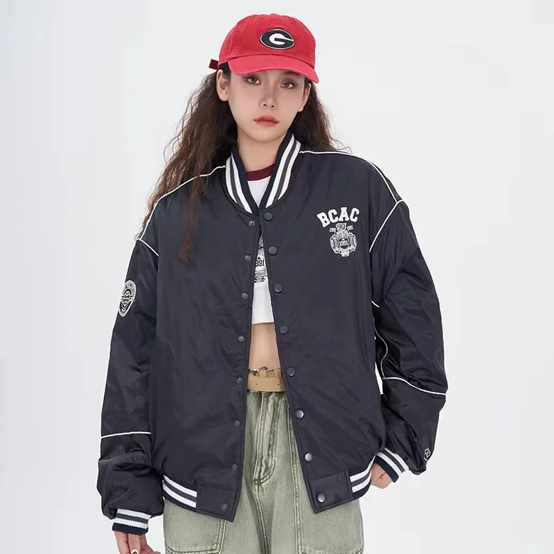 BADBLOOD A casual, loose-fitting version of a men's and women's baseball jacket with monogrammed lettering