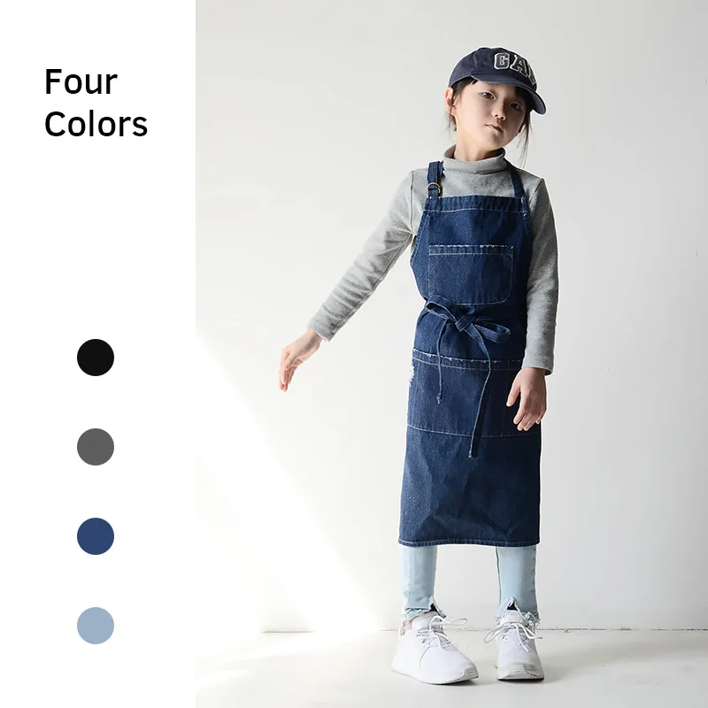 

Japanese-style minimalist children's canvas denim apron painting art apron smock custom logo