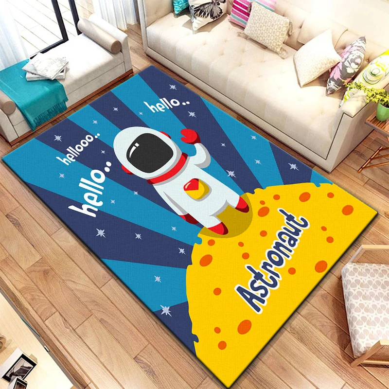 Cartoon  Astronaut Beautiful Painting Carpet for Living Room Large Area Rug Black Soft Carpet Home Decoration Mats Boho Rugs