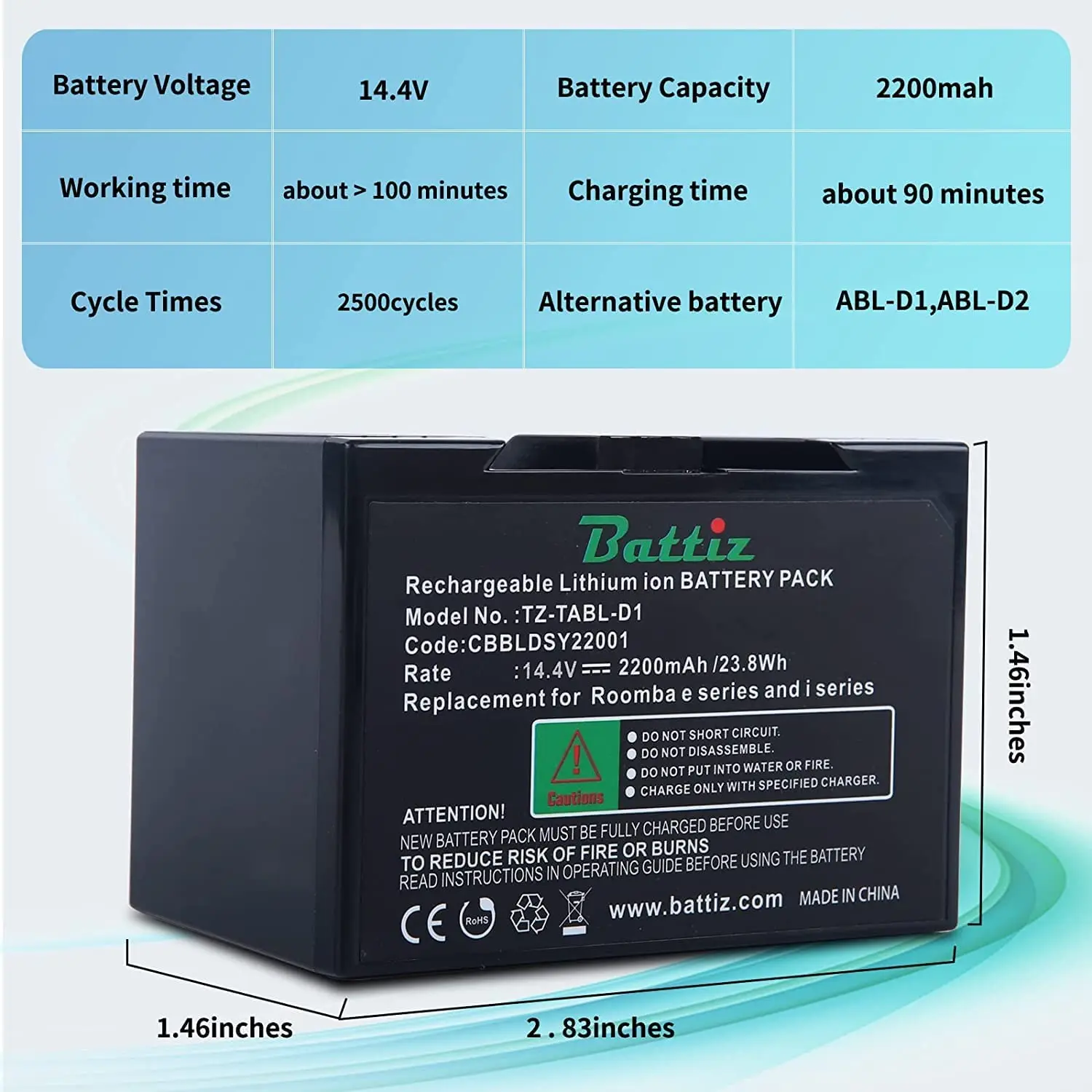 

Battery For iRobot Roomba I3 I4 I7 I8 E5 Series Rechargeable 2200mAh 14.4V Robot Vacuum Cleaner Vacuum Replacement Batteries